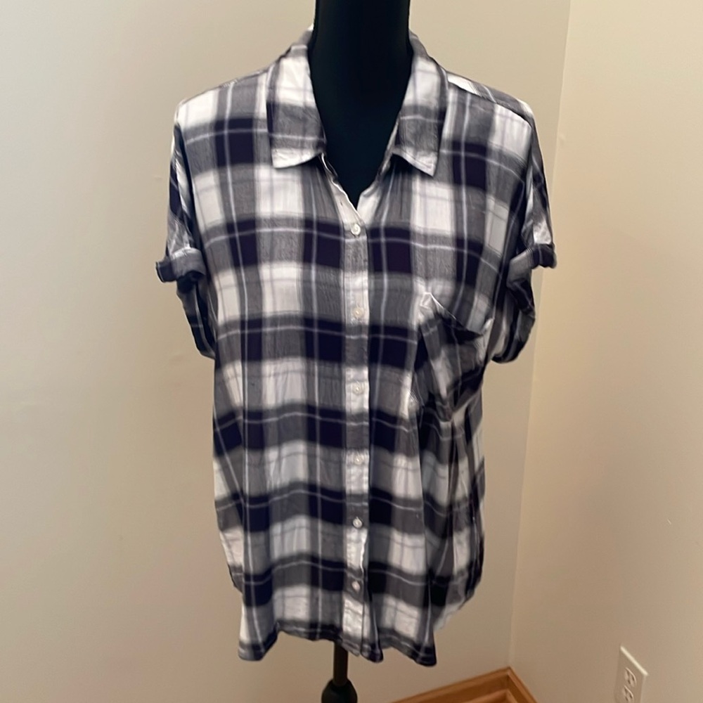 Cosmic Blue Love Ava Button Down Top, Navy, XL